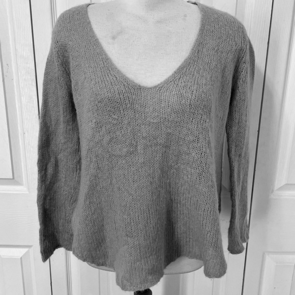 Wooden Ships Sweaters - Wooden Ships Charcoal Light Weight V-Neck Mohair and Wool Blend Sweater